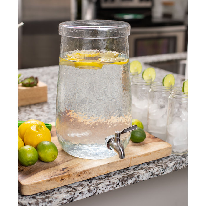 Prep & Savour 1.5 Gallon Hammered Glass Beverage Dispenser With Lid Stainless Steel Spigot